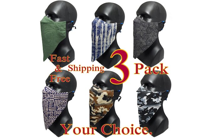 3 pack Extra Long XL Fit all Men w/ or without Beard Face Mask Washable