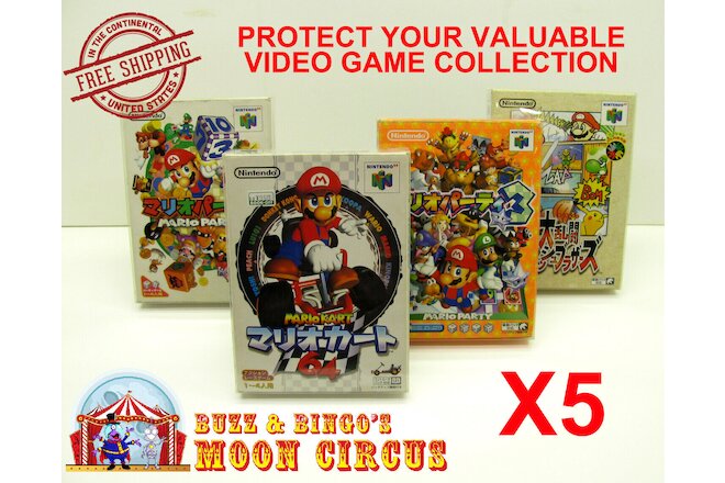 5X NINTENDO N64 JAPAN IMPORT CIB GAME -CLEAR PLASTIC PROTECTIVE BOX PROTECTORS