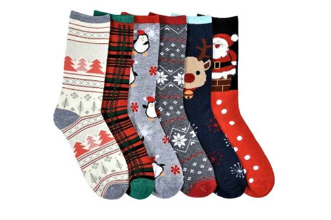 6 Pairs Christmas Crew Socks Winter Warm Xmas Stocking Stuffers Gift #2 9-11