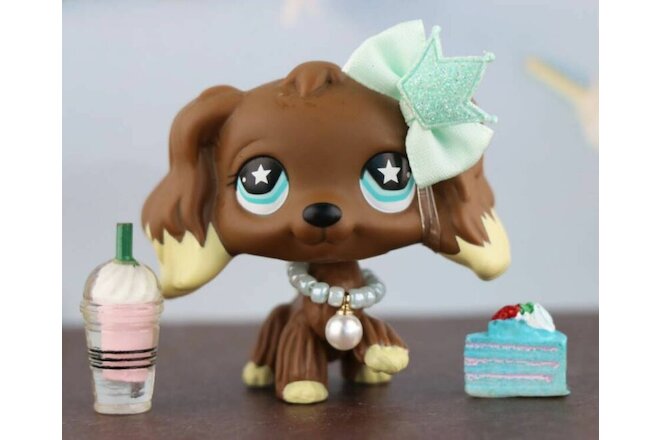 Authentic Littlest Pet Shop LPS Cocker Spaniel dog 960 With lps Accessories RARE