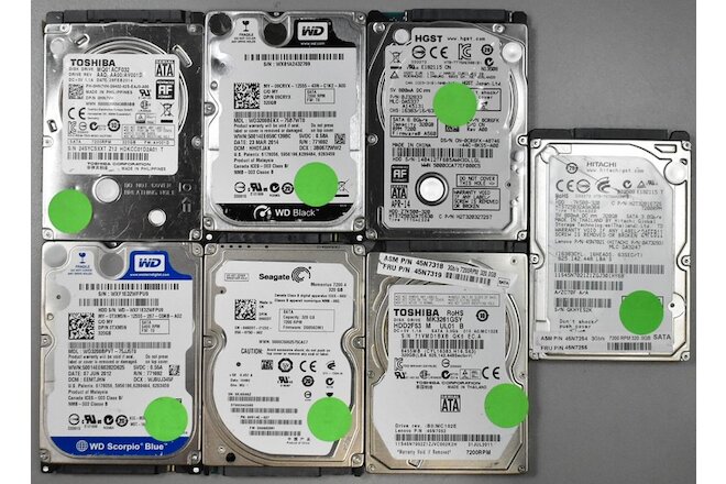 Lot of 20 320GB 2.5" Laptop SATA Hard Drives Mix Brand Seagate WD Hitachi Toshib