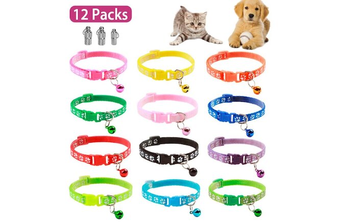 12Pcs Adjustable Bell Name Tag Safety Buckle Collar For Cat kitten Dog Puppy Pet
