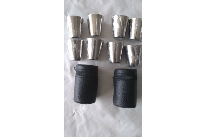 1 Oz Stainless Steel Shot Glass with Leather Case - 2 Sets