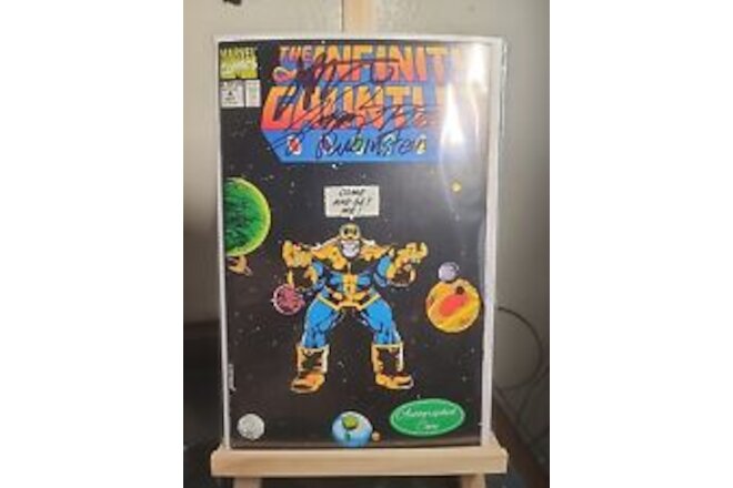 THE INFINITY GAUNTLET 4 SIGNED BY GEORGE PEREZ JIM STARLIN RON LIM RUBINSTEIN .
