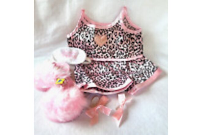 BAB Leopard Pajamas Slippers Sleep Mask & Hairbows Build a Bear 7 Piece Lot