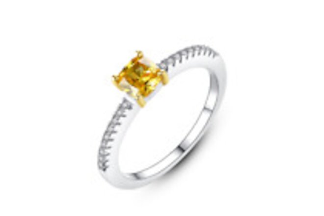 Vintage Jewelry White Gold Filled Yellow Topaz Round Shape Style Wedding Ring 7#