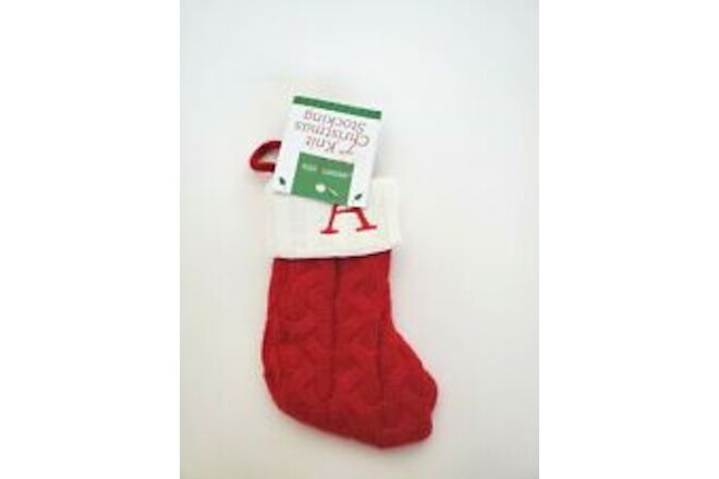 NEW Monogram Letter "A" Cable Knit Mini Christmas Stocking 7" Red & White NWT