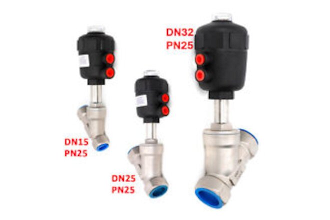 DN25/15/32 Air Actuated Angle Seat Valve BSPP Stainless Steel Single Acting N/C