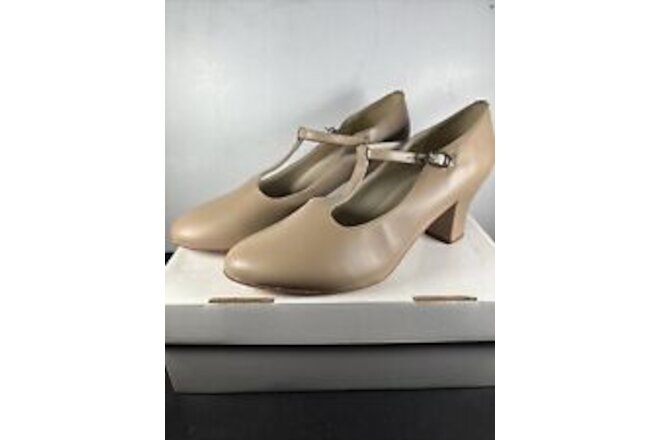 Danshuz T-Strap Dance Heels Shoes 8548 Tan Ladies Size 12 M NEW