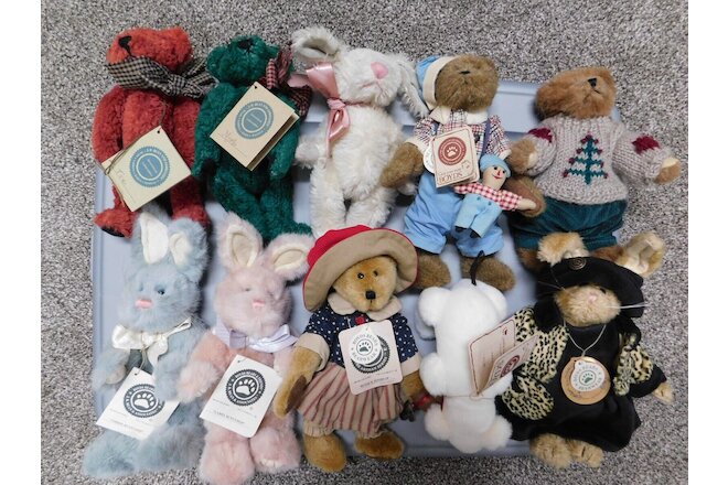 Boyds Plush Lot of 10 Bears/Bunnies 8 Have Original Hang Tags 2 Don't Very Cute