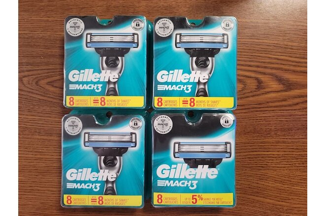 LOT OF 4 Gillette MACH3- 8 Each/32 Total Cartridges