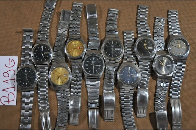 10pc Vintage SEIKO 5 Automatic 6309 7009 Good Dial w Band Parts Watch Run AsIs