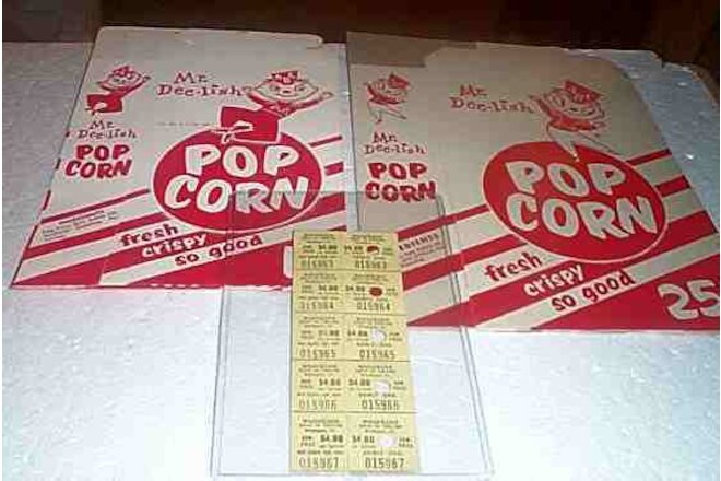 Vintage lot popcorn boxes Old drive in theatre tickets