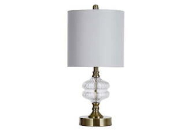 Style Craft Traditional Satin Brass Table Lamp with Clear Glass Fluted Body