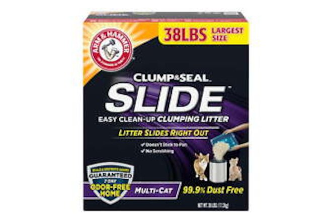 Clump & Seal SLIDE Cat Litter, Easy Clean-up Multi-Cat Clumping Litter, 38 lbs