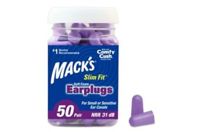 Mack's Slim Fit Soft Foam Earplugs, 50 Pair - Small Ear Plugs for Sleeping, S...