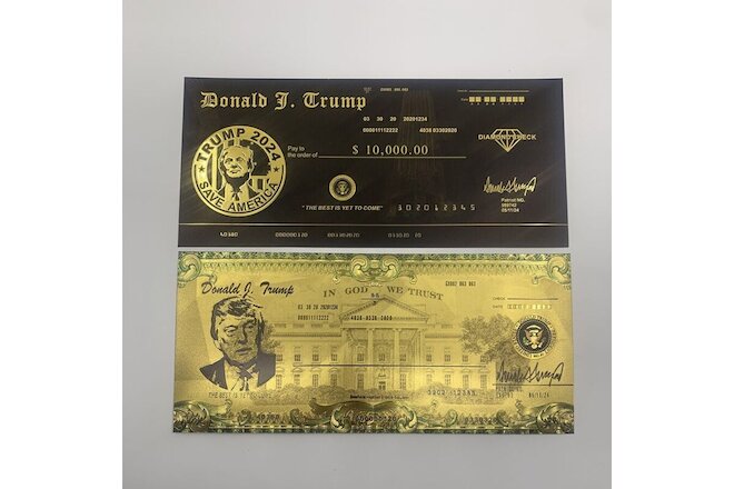 2pcs Donald J. Trump Black Gold Banknote check 2024 Save America souvenir card