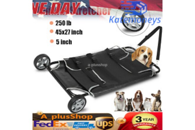Animal Stretcher Pet Trolley Cart Veterinary Transport Dog 250 lb 2 Wheels