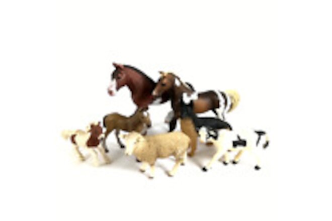 Safari Ltd Schleich Animals Figures Farm Horses Ponies Calf Sheep Dog (7 Pcs)