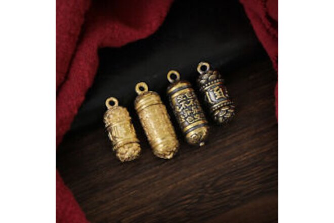 Keychains Brass Buddha Sutra Cylinder Pendant Keychain Hanging Necklace Jewelry
