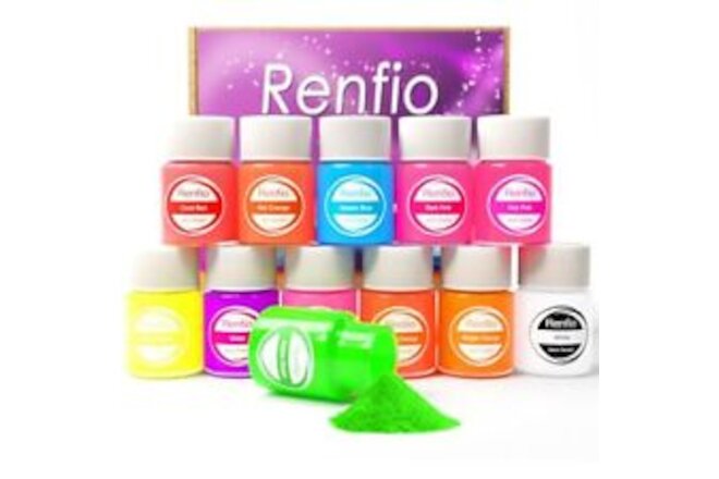 Renfio Neon Pigment Powder, 12 Colors Neon Mica Powder, 10g/Jar Mica Powder for.