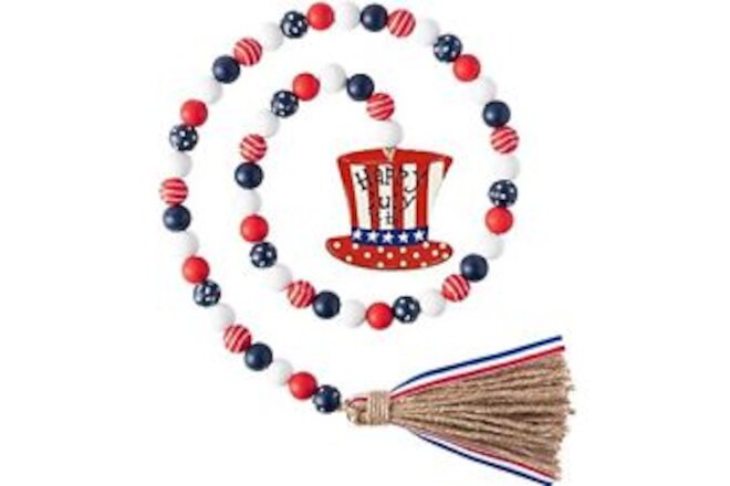 Independence Day Wood Beads Garland 4th of July Patriotic Tiered Tray Decorat...