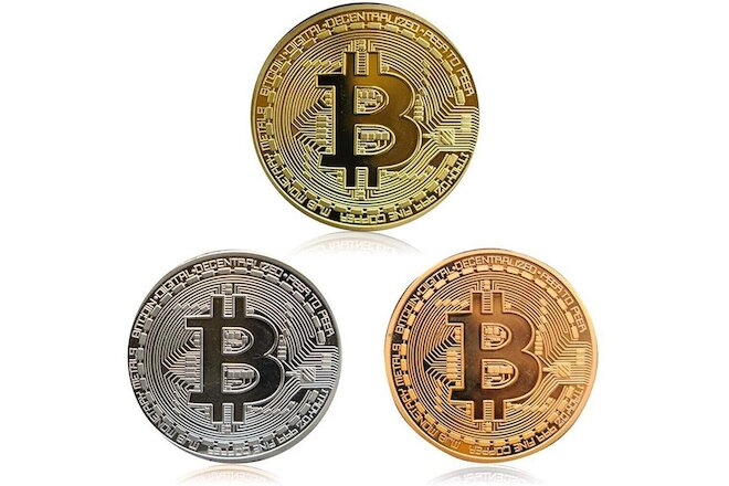 Set of 3, Gold, Silver and Copper Bitcoins