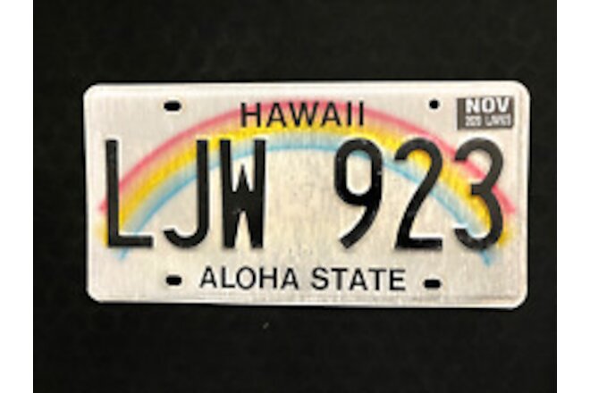 2020 Hawaii License Plate LJW 923 ..... COLORFUL RAINBOW GRAPHIC & ALOHA STATE