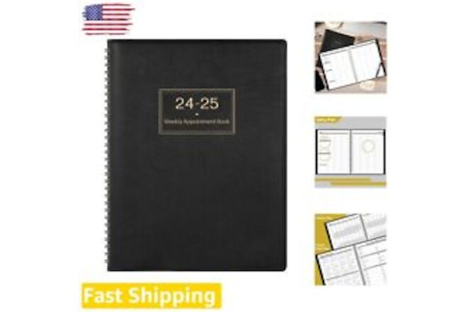 2024-2025 Daily Hourly Planner & Appointment Book - Leather Cover, 8" x 10"