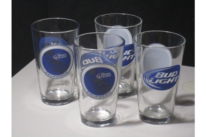 4 Bud Light California Republic State Bear 16 oz Beer Glasses CA Pint Man Cave