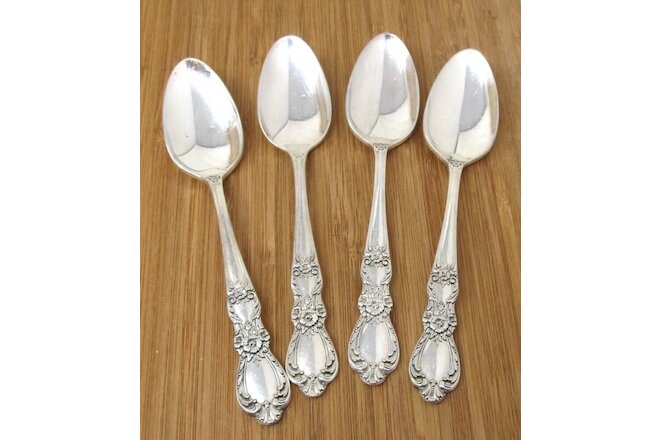 1847 Rogers Bros HERITAGE Silverplate Teaspoons Set of 4 Spoons Lot VG Floral