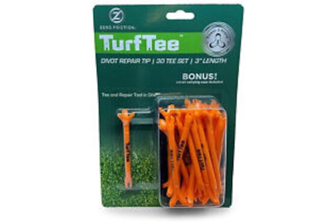 NEW Zero Friction Turf Tee 3 Prong 3" Orange (1 Pack) 30 Golf Tees