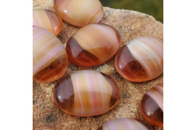 Vintage Glass Dome Cabochons Cabs Tan/Pink Porphyr DIY Jewelry Making Crafts