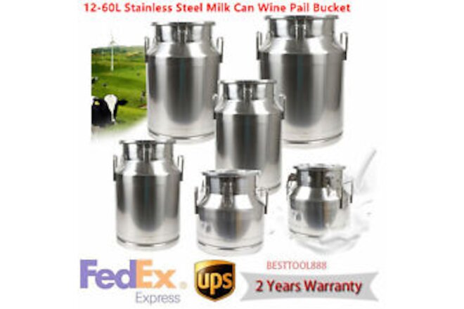 12-60L Stainless Steel Milk Can Wine Pail Bucket Oil Milk Tote Jug w/ Seal Lid