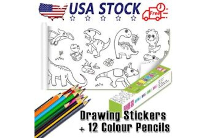 Dinosaur Coloring Drawing Roll Segmented Coloring Poster Gift for Class Party US