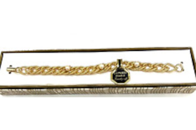 Vintage Brookcraft Cultured Pearl Spiral Link Bracelet 7” Gold Tone New Old