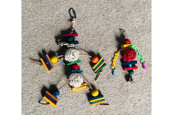 BIRDZILLA Bird Toys Wood Cotton Rope Chew Link Chains Hanging Set of 2 NEW