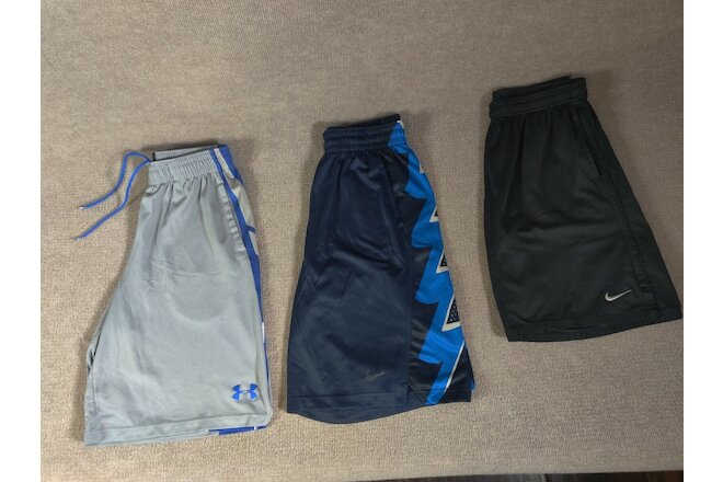 Lot Of 3 Men's Nike, Under Armour Athletic Basketball Shorts L Draw String Black