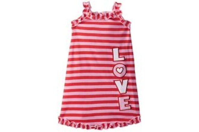 Sara's Prints Valentine's Day Little Girls Nightgown Red Pink Stripe LOVE Size 2