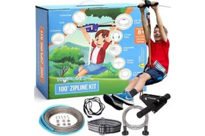 Hyponix Zip Lines for Kids and Adults Outdoor up to 350 Lbs - 100 ft / 150 ft...