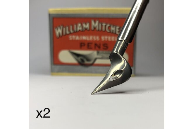 x2 William Mitchell's Stainless Steel Oblique 0950 Pen Nibs NEW Vintage Dip Pen