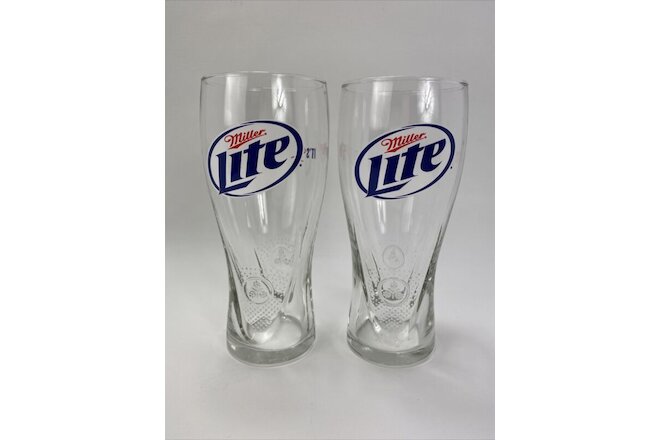 Miller Lite Embossed Pilsner Pint Beer Glass "It's Miller Time" Set Of 2