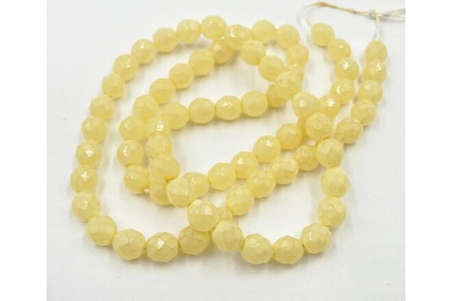 72 Vintage Czech Yellow Opal Glass Faceted 8mm Fire Polished Round Beads T414