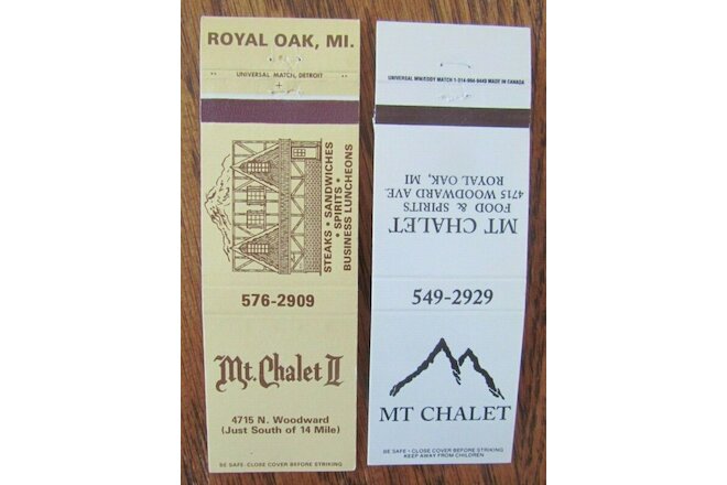 ROYAL OAK, MICHIGAN MATCHBOOK COVERS: MT. CHALET RESTAURANT EMPTY MATCHCOVERS -D