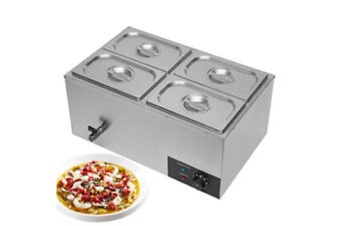 Commercial Electric Food Warmer, 4-Pan Bain Marie Buffet Countertop Steam Table