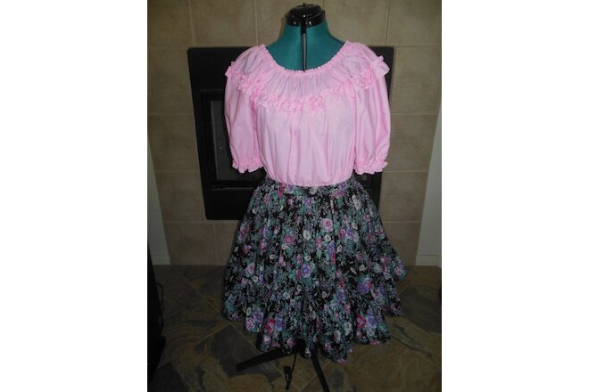 Square Dance Outfit Costume - Women - Med - Pink Peasant Blouse - Skirt 18"