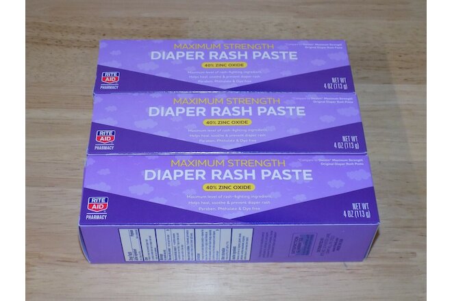 RITE AID Maximum Strength Diaper Rash Paste 40% Zinc Oxide 4oz - 3 Pack 02/2023