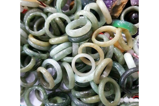 100Pcs Burmese Jadeite Ring Lot/Untreated Assorted sizes & colors Natural Jade