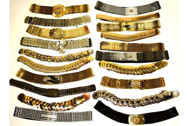 WHOLESALE LOT 20 METAL 80's 90's METAL Stretch Coin GLAM SILVER GOLD Waist BELTS