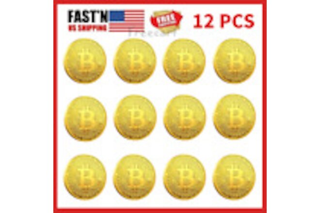 12Pcs Physical Bitcoin Coins Commemorative Gold Plated Bit Coin Collectible US